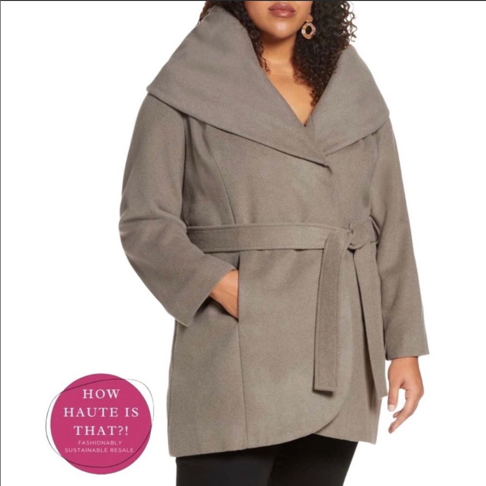 Halogen Wool Blend Hooded Wrap Coat (Plus Size)